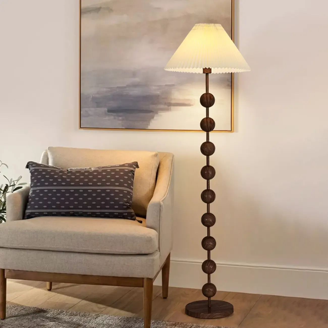 Adjustable Stacked Ball Floor Lamp with Fabric Shade Image - 6