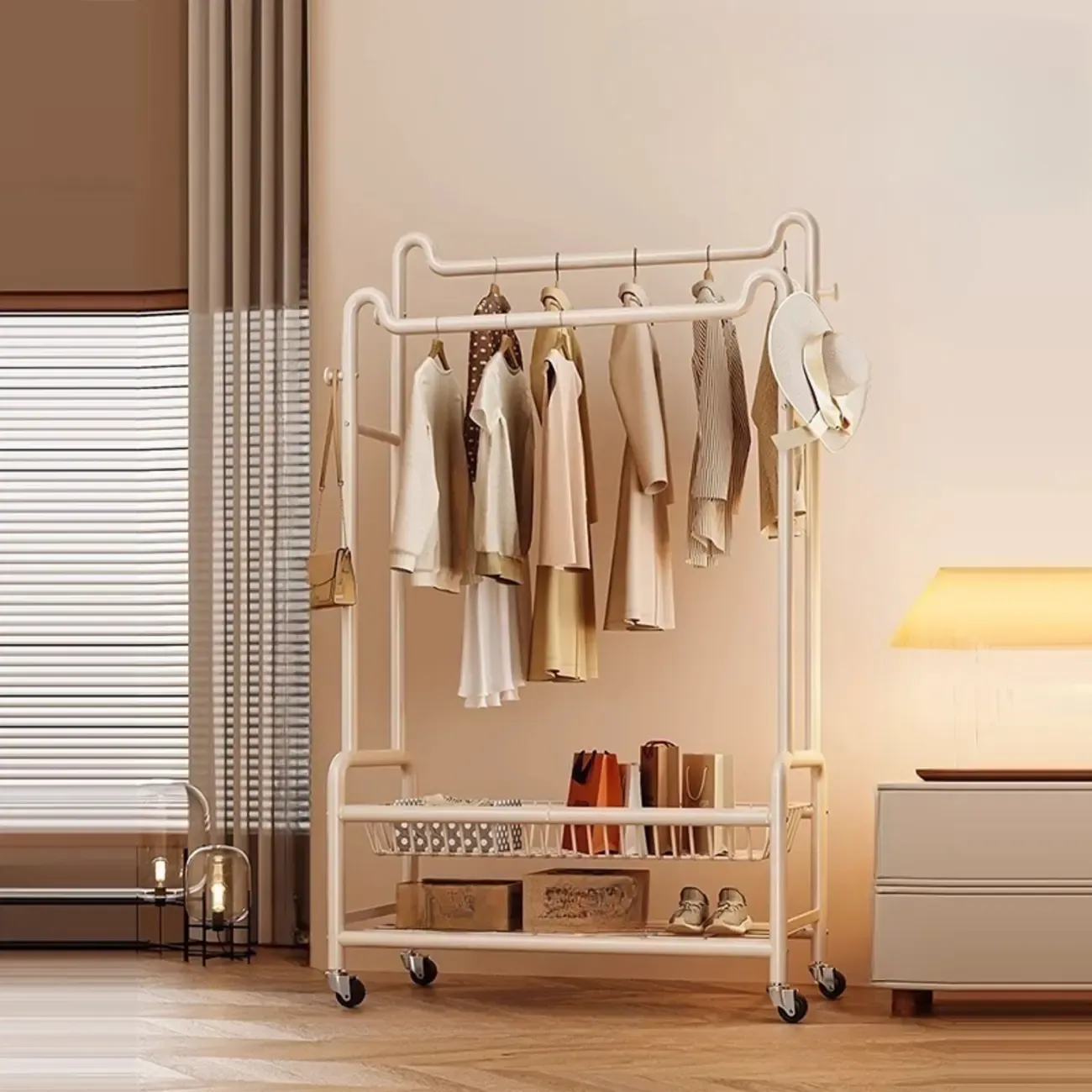 Modern Metal Coat Rack with Storage and Shelves Image - 2
