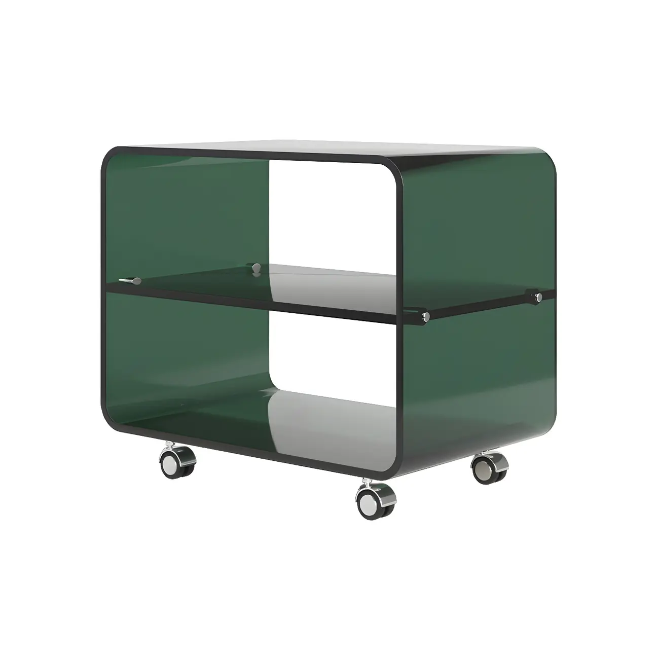 Modish Acrylic Bedside Table with Wheels and Open Shelves Image - 5 | homeyfad