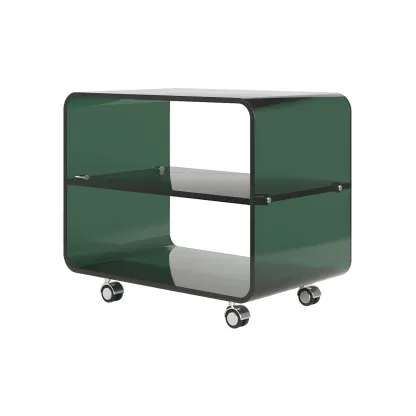 Modish Acrylic Bedside Table with Wheels and Open Shelves Image - 5