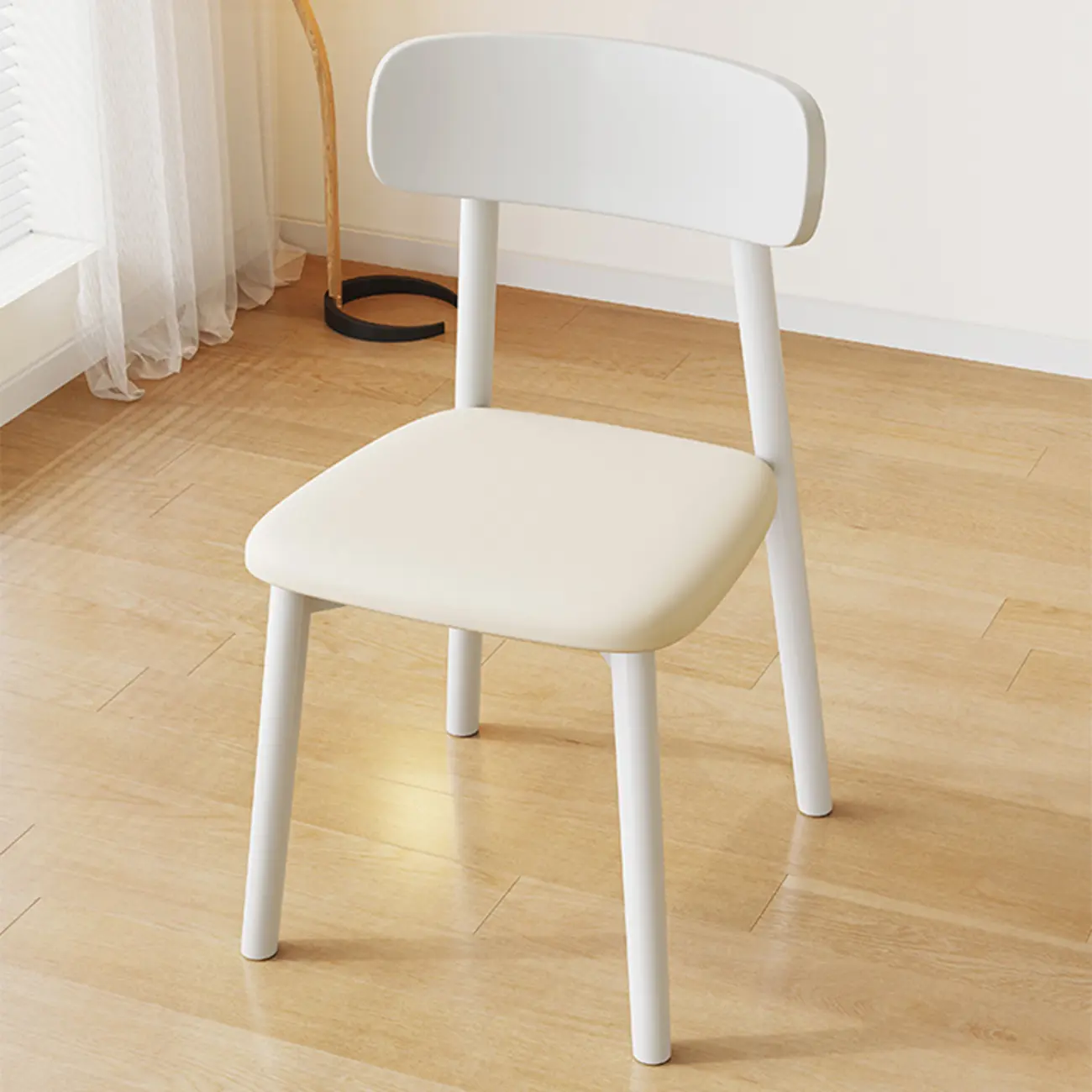 Nordic Armless Wooden Upholstered Open Back Dining Chair Image - 3 | homeyfad