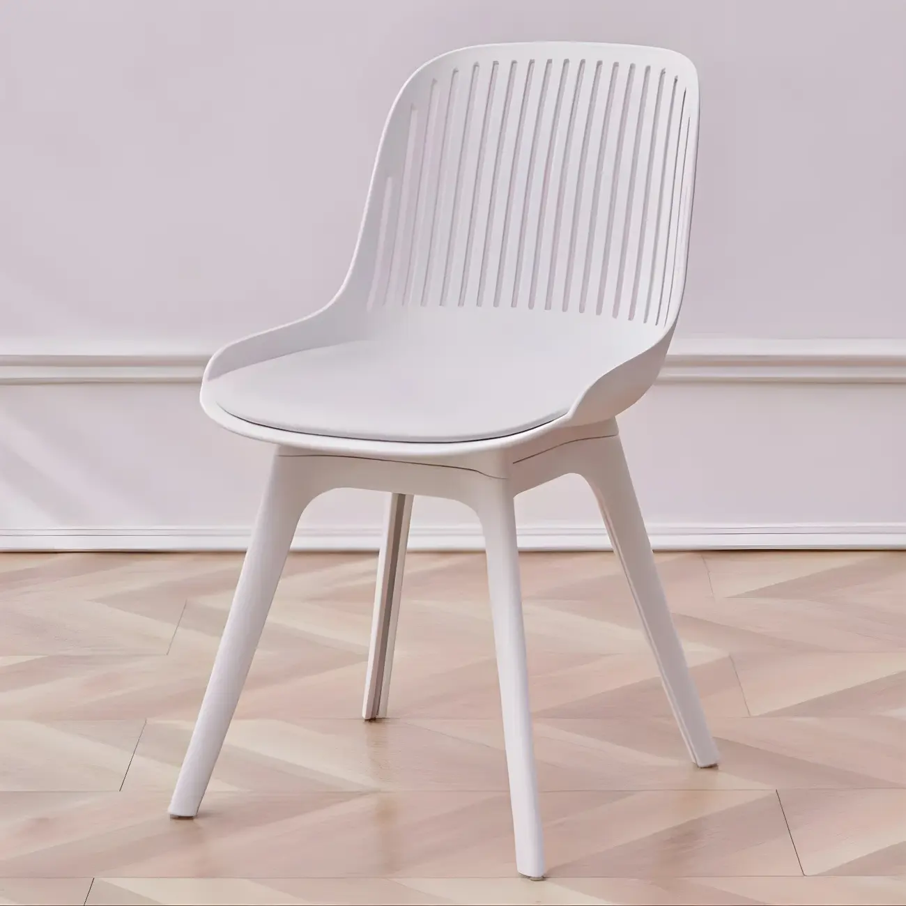 Modern Slat Back Plastic Dining Chair Armless with Metal Legs Image - 3 | homeyfad