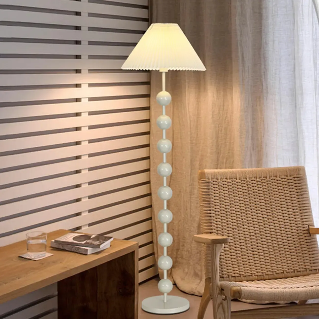 Adjustable Stacked Ball Floor Lamp with Fabric Shade Image - 7