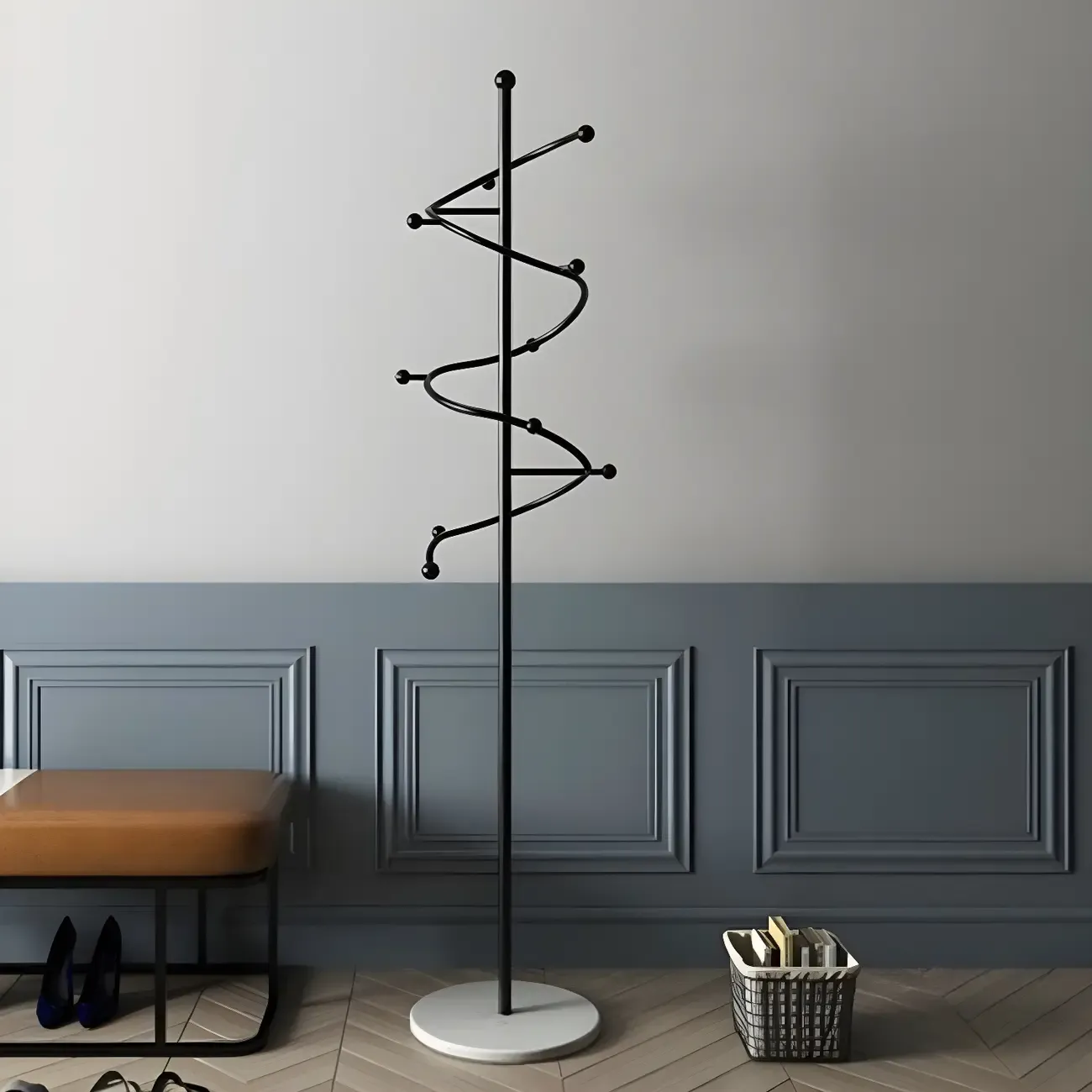 Modern Metal Spiraled Freestanding Coat Rack Image - 3