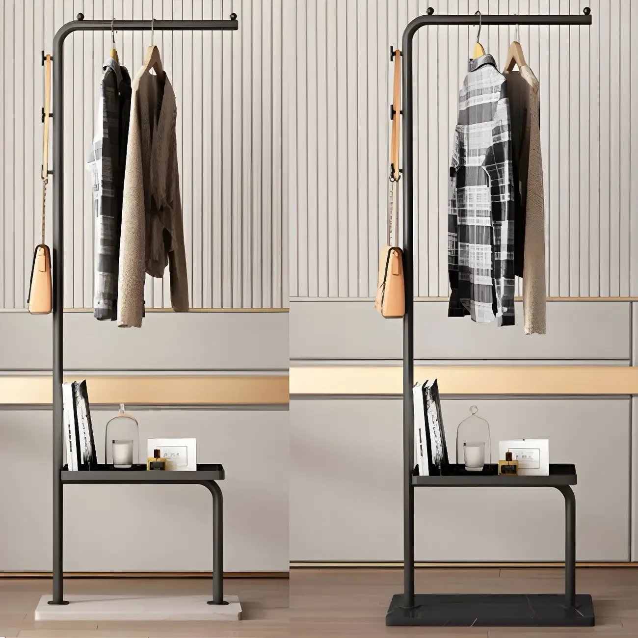 Glam Black Metal Freestanding Coat Rack with Storage Image - 14