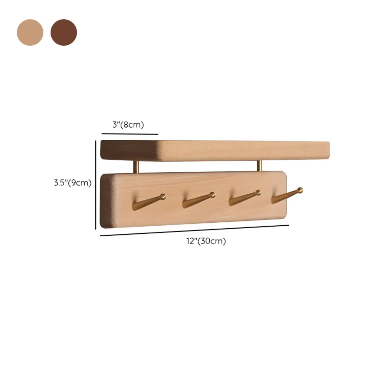 Modern Wooden Wall-Mounted Coat Rack with Shelf #size
