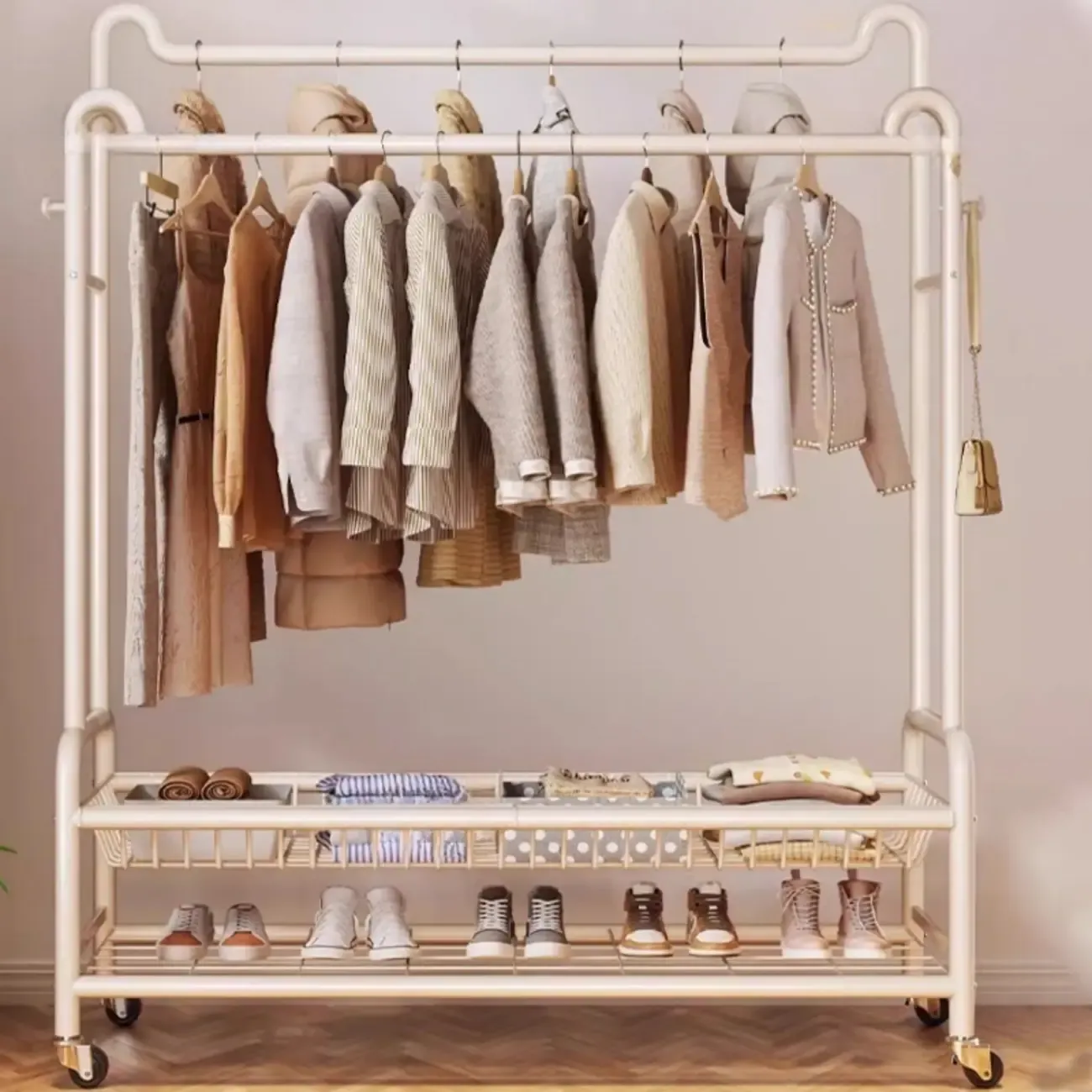 Modern Metal Coat Rack with Storage and Shelves Image - 4