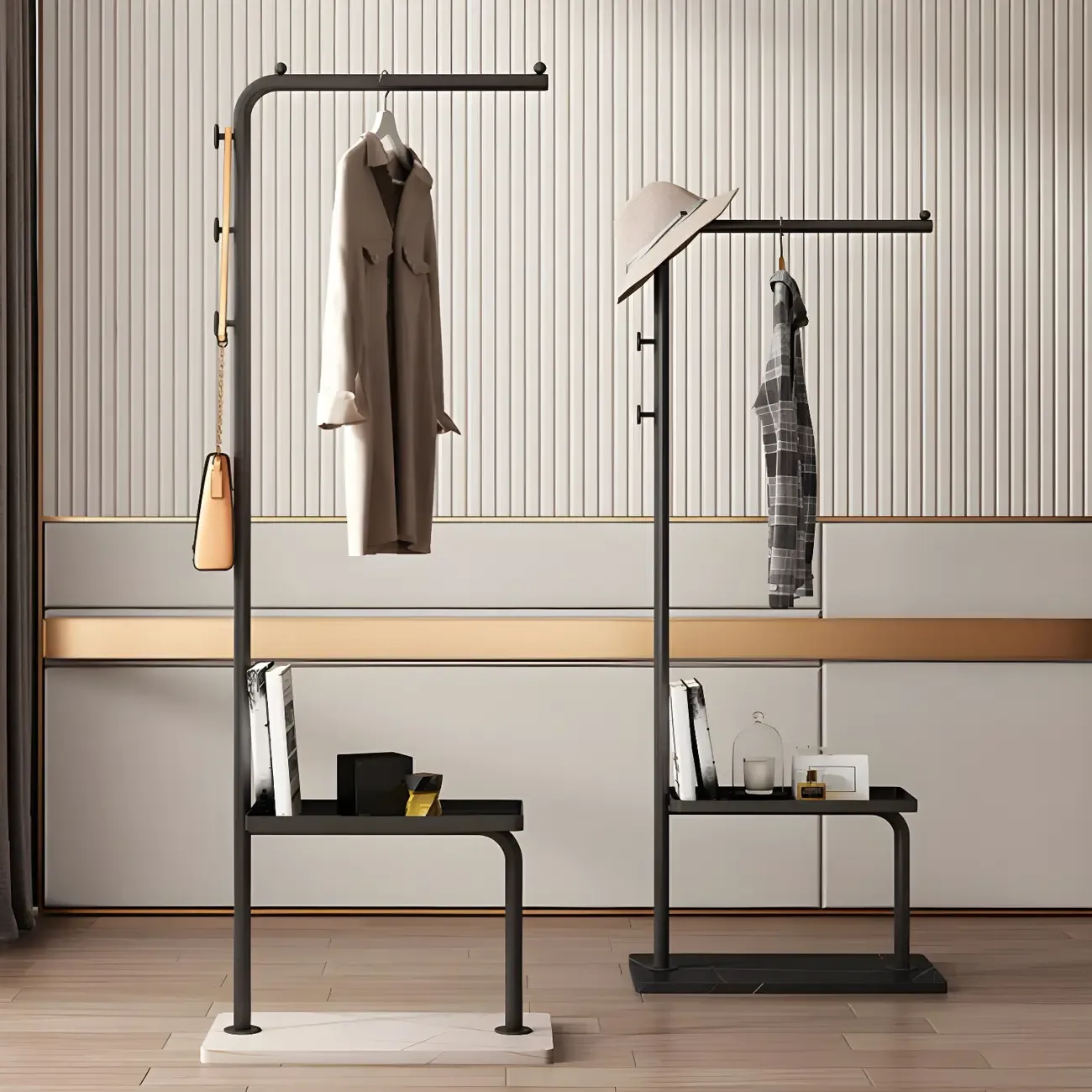 Glam Black Metal Freestanding Coat Rack with Storage Image - 15