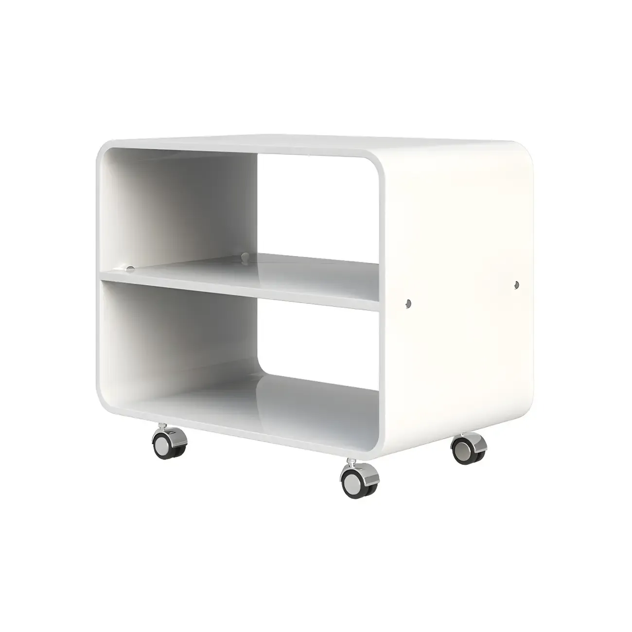 Modish Acrylic Bedside Table with Wheels and Open Shelves Image - 8