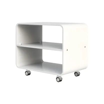 Modish Acrylic Bedside Table with Wheels and Open Shelves Image - 8