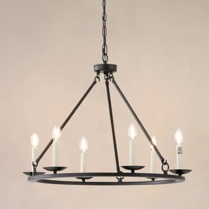 Black Iron Industrial Candle Chandelier for Dining Room Image - 8