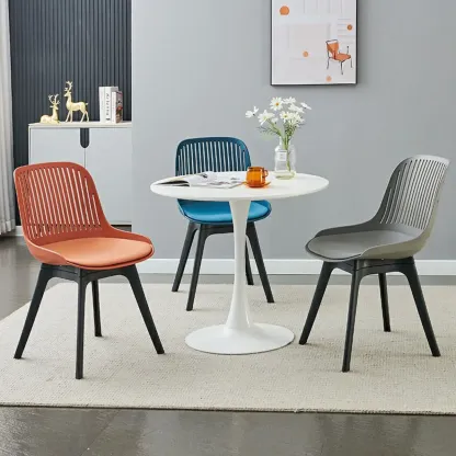 Modern Slat Back Plastic Dining Chair Armless with Metal Legs Image - 5
