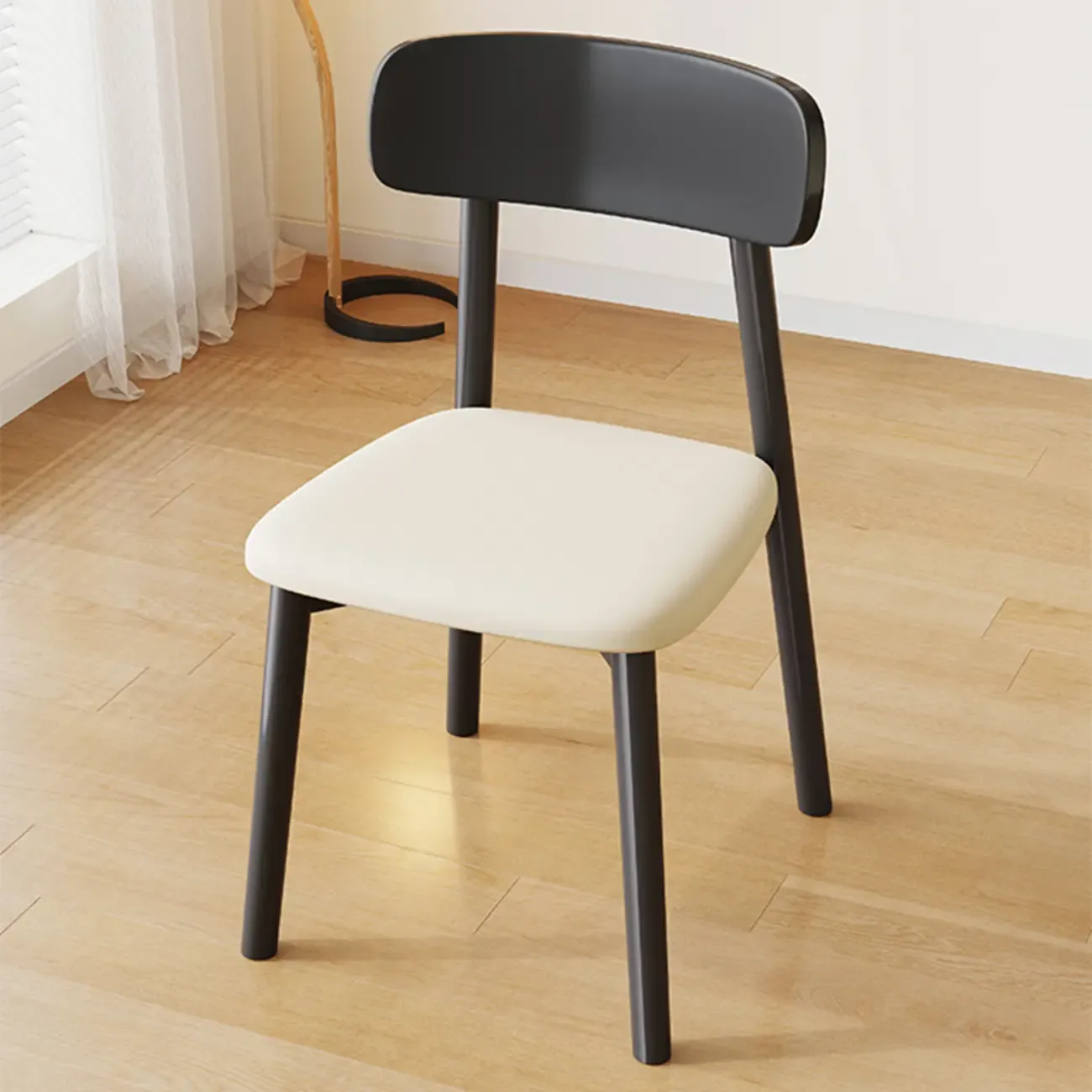 Nordic Armless Wooden Upholstered Open Back Dining Chair Image - 5