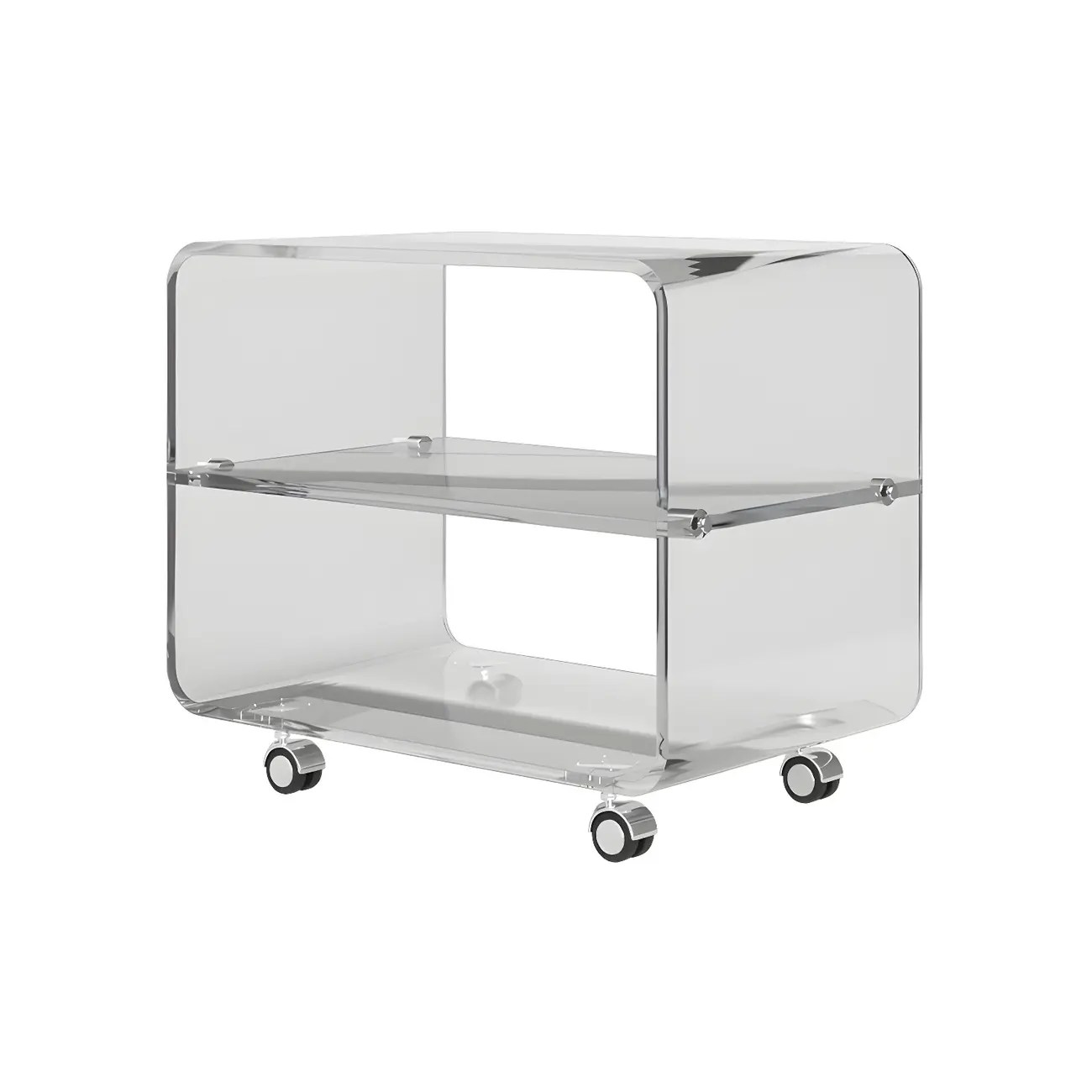 Modish Acrylic Bedside Table with Wheels and Open Shelves Image - 9 | homeyfad