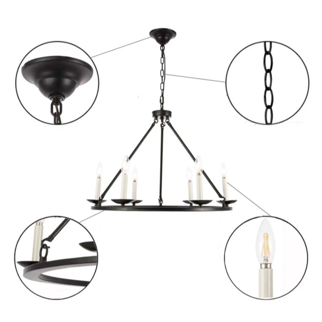 Black Iron Industrial Candle Chandelier for Dining Room Image - 9 | homeyfad