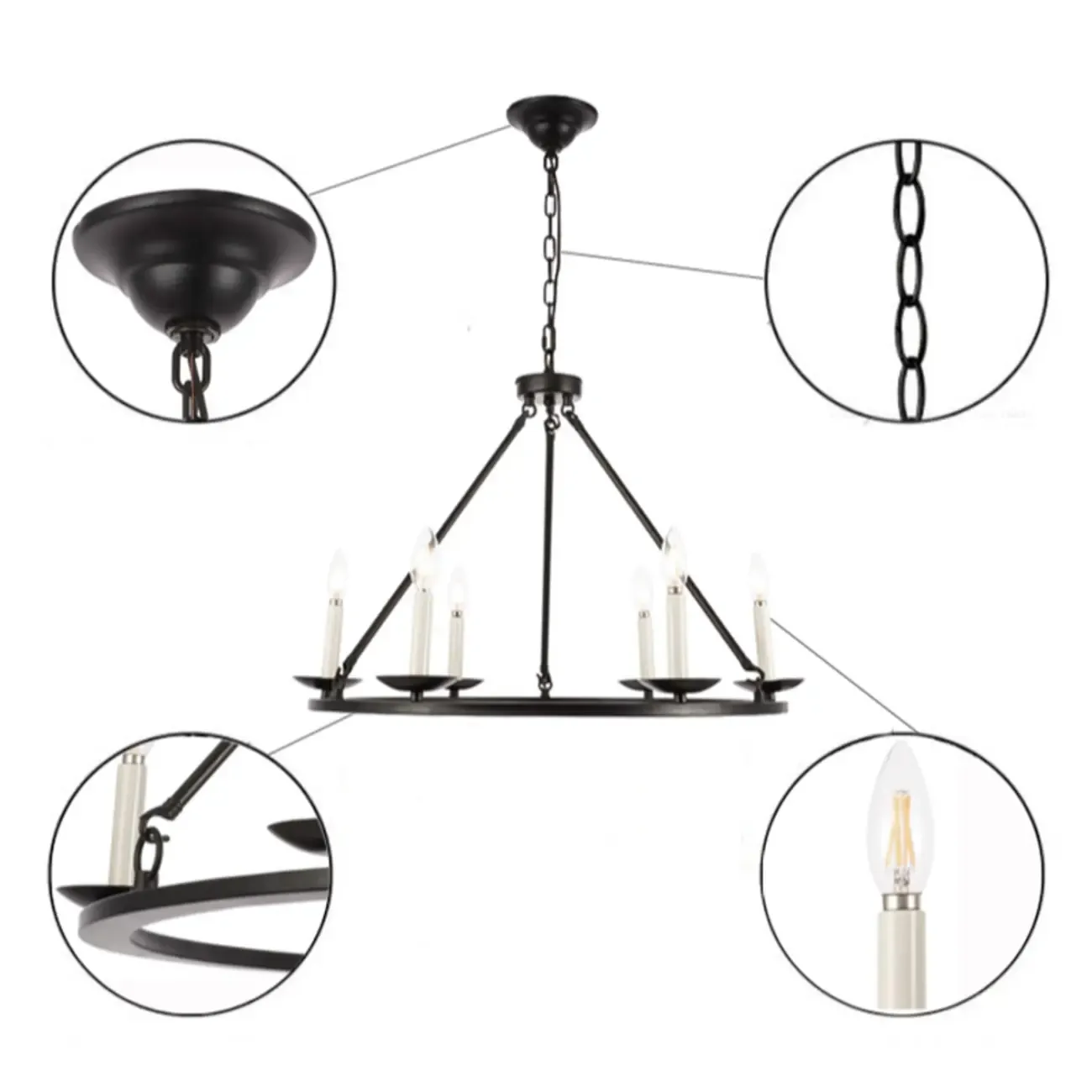 Black Iron Industrial Candle Chandelier for Dining Room Image - 9