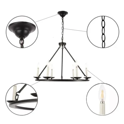 Black Iron Industrial Candle Chandelier for Dining Room Image - 9