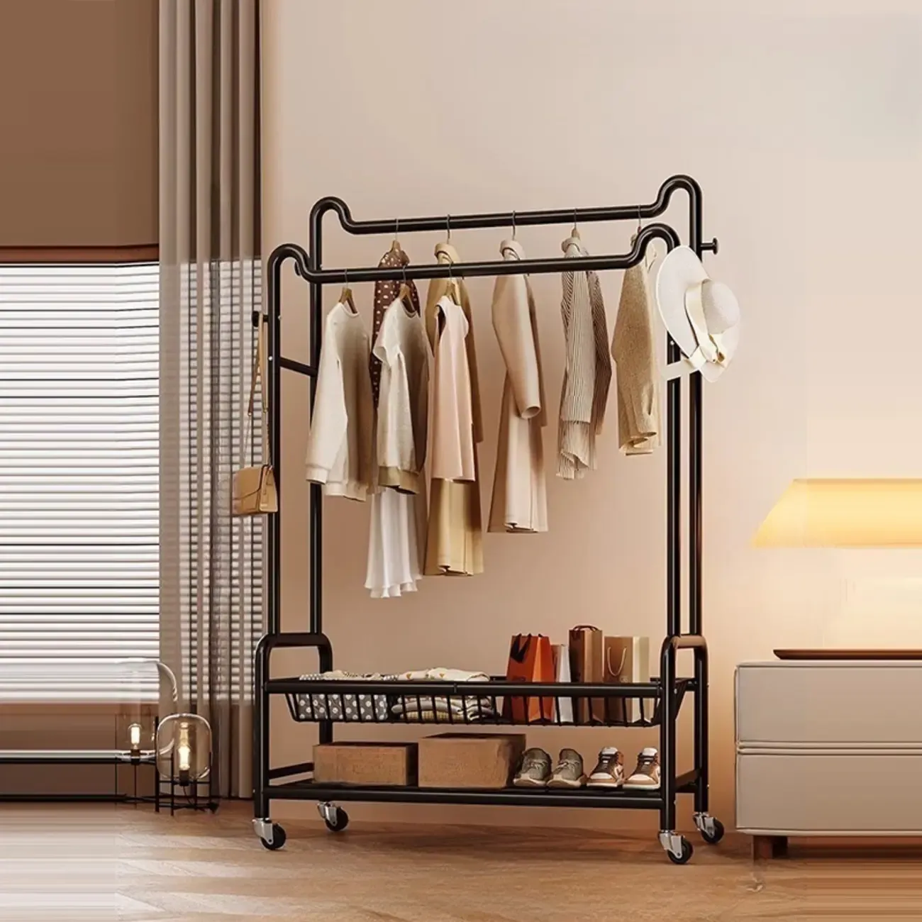 Modern Metal Coat Rack with Storage and Shelves Image - 6