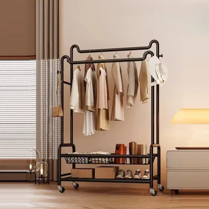Modern Metal Coat Rack with Storage and Shelves Image - 6