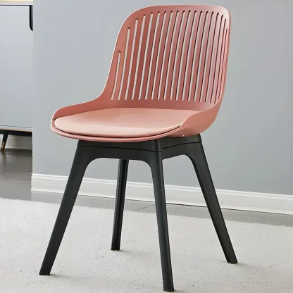 Modern Slat Back Plastic Dining Chair Armless with Metal Legs Image - 6