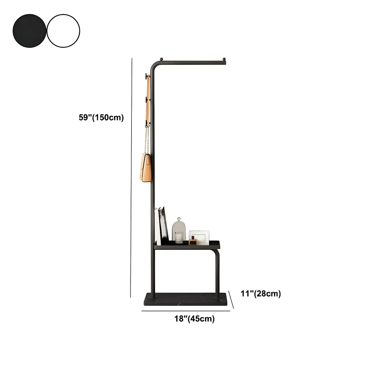 Glam Black Metal Freestanding Coat Rack with Storage #size