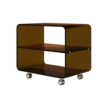 Modish Acrylic Bedside Table with Wheels and Open Shelves Image - 10
