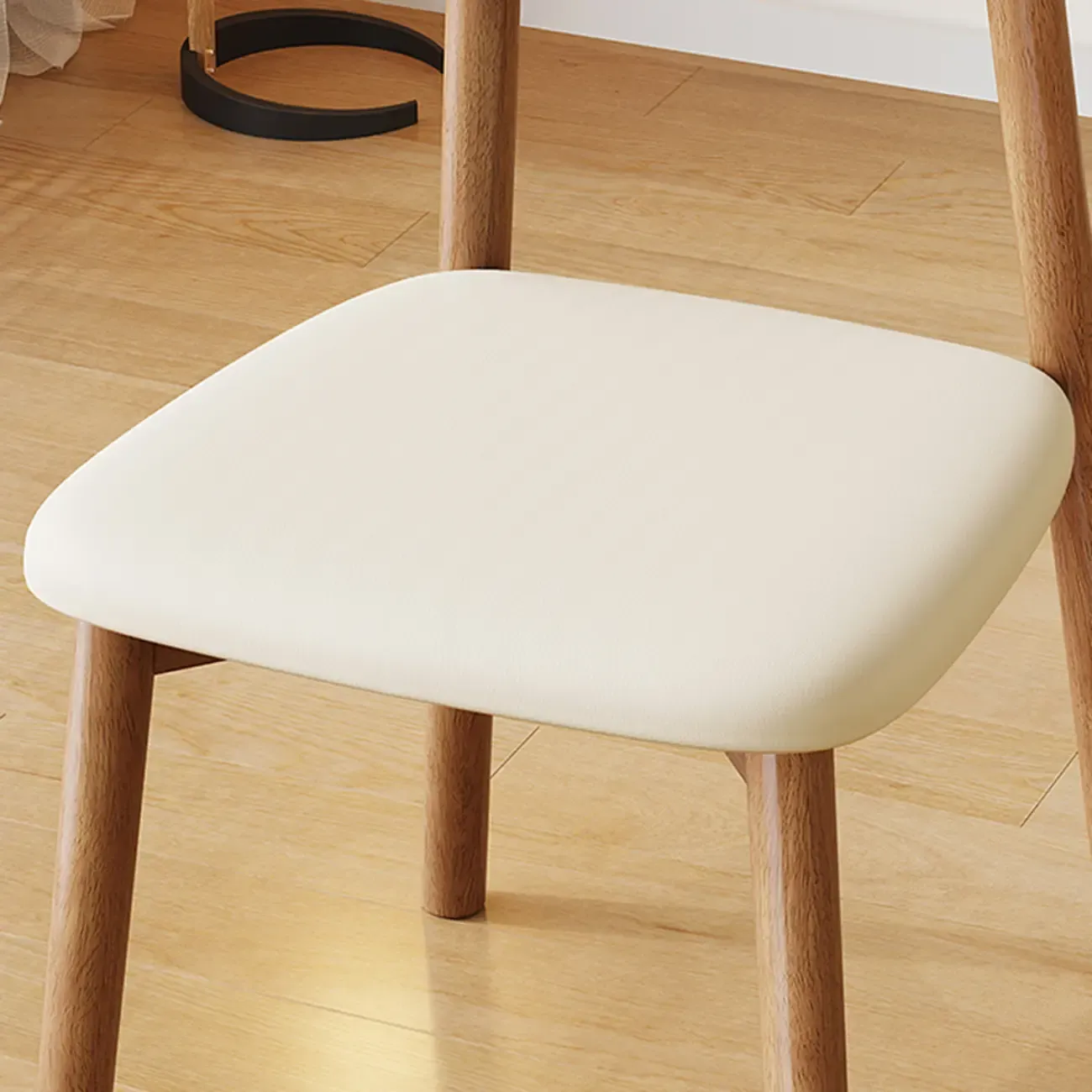 Nordic Armless Wooden Upholstered Open Back Dining Chair Image - 6
