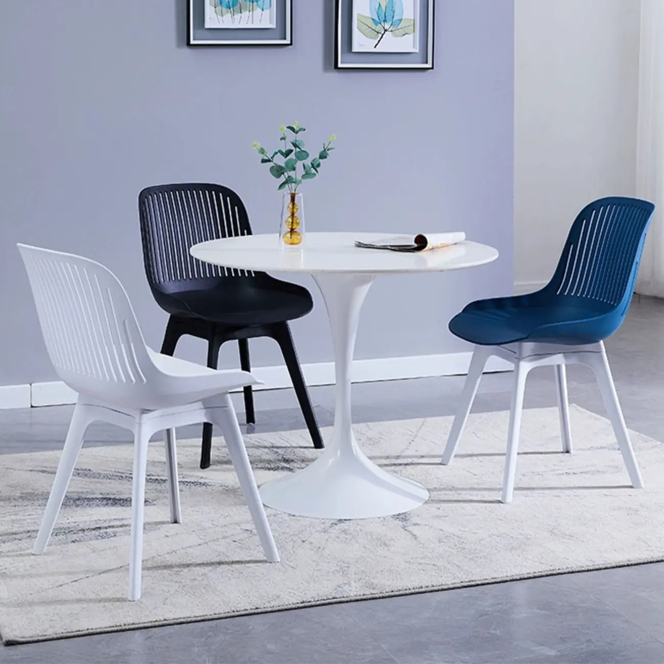 Modern Slat Back Plastic Dining Chair Armless with Metal Legs Image - 7 | homeyfad