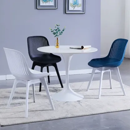 Modern Slat Back Plastic Dining Chair Armless with Metal Legs Image - 7