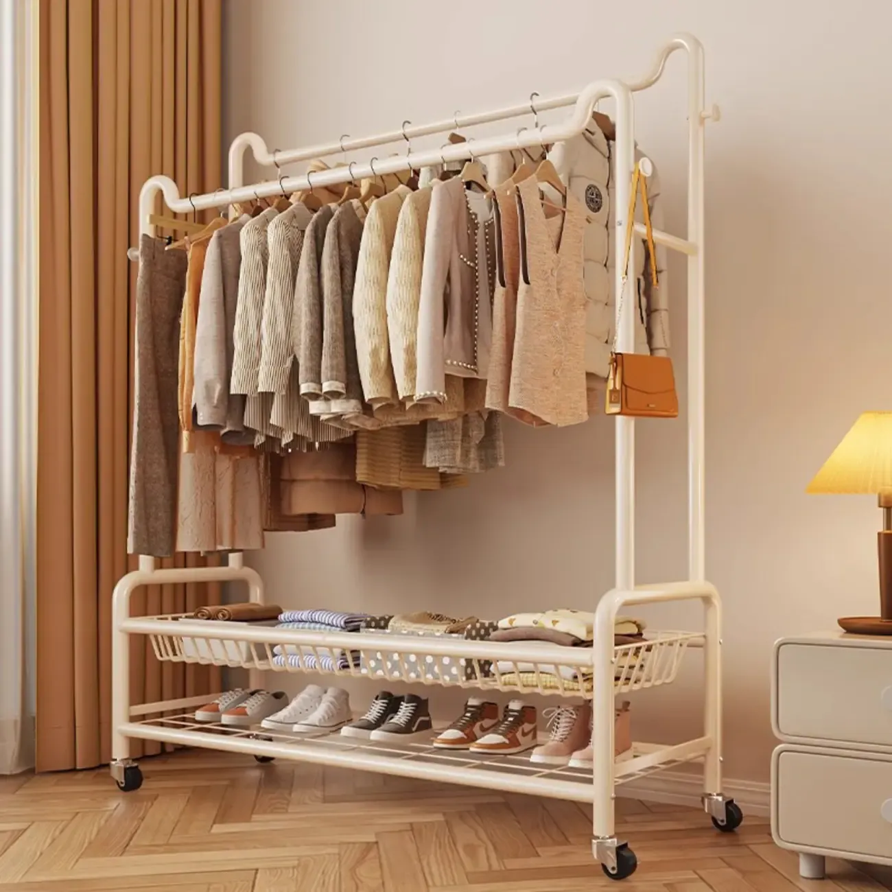 Modern Metal Coat Rack with Storage and Shelves Image - 7