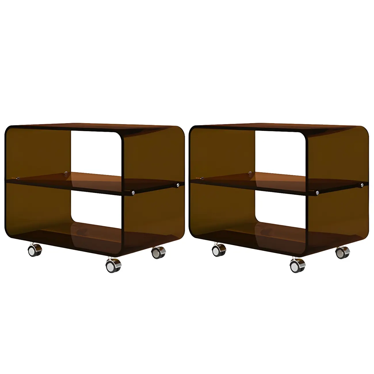 Modish Acrylic Bedside Table with Wheels and Open Shelves Image - 11 | homeyfad