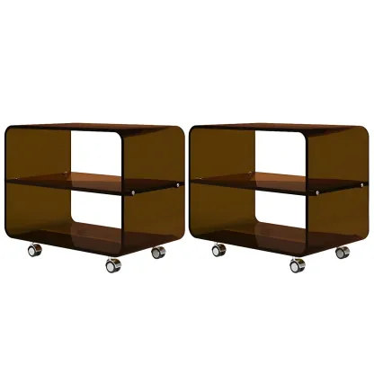 Modish Acrylic Bedside Table with Wheels and Open Shelves Image - 11