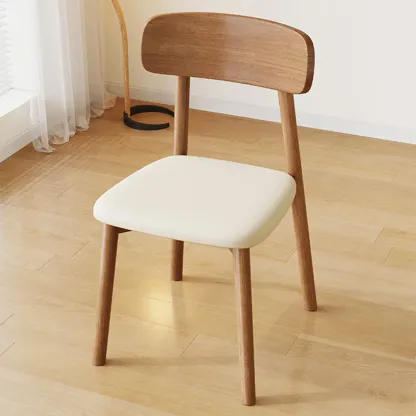 Nordic Armless Wooden Upholstered Open Back Dining Chair Image - 7