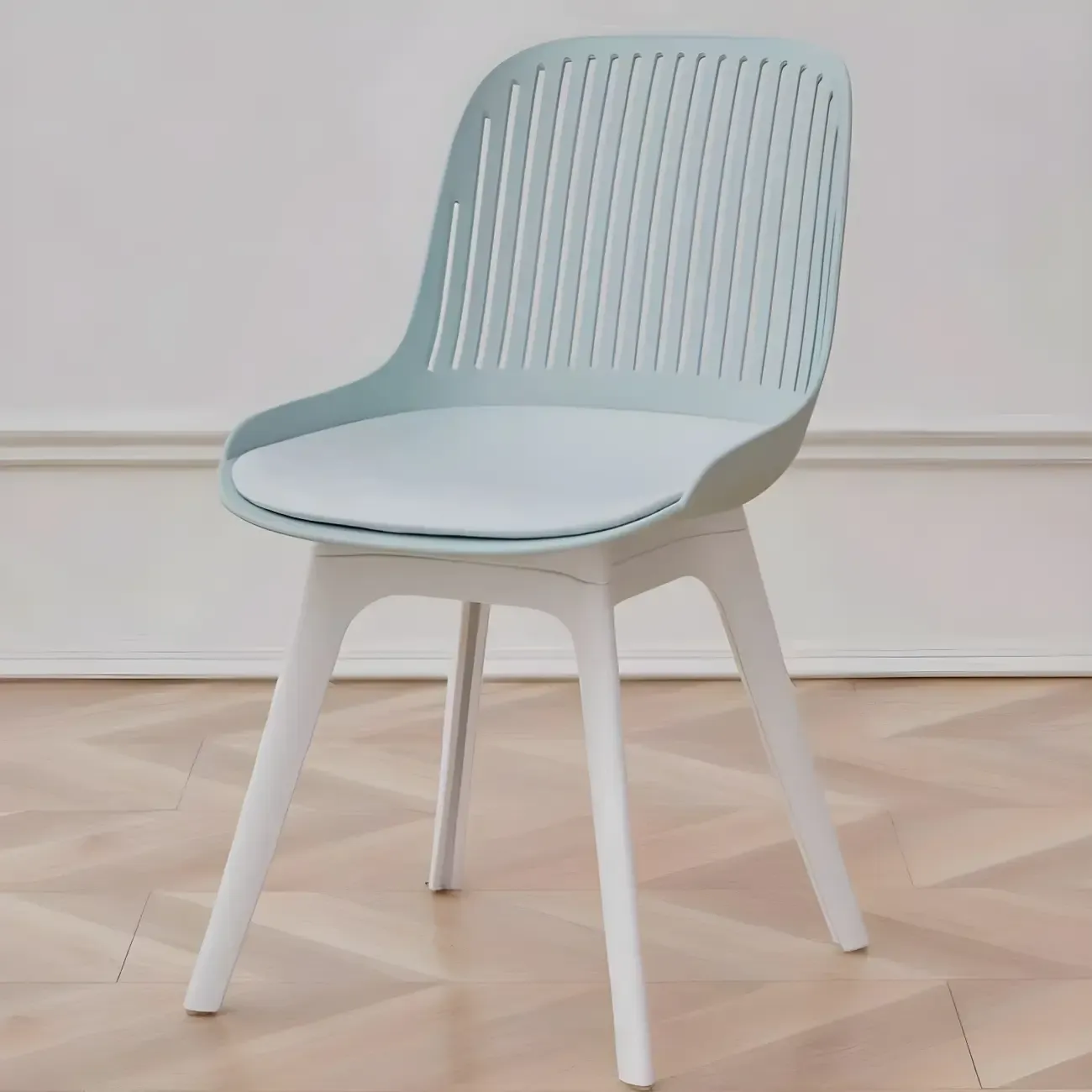 Modern Slat Back Plastic Dining Chair Armless with Metal Legs Image - 8