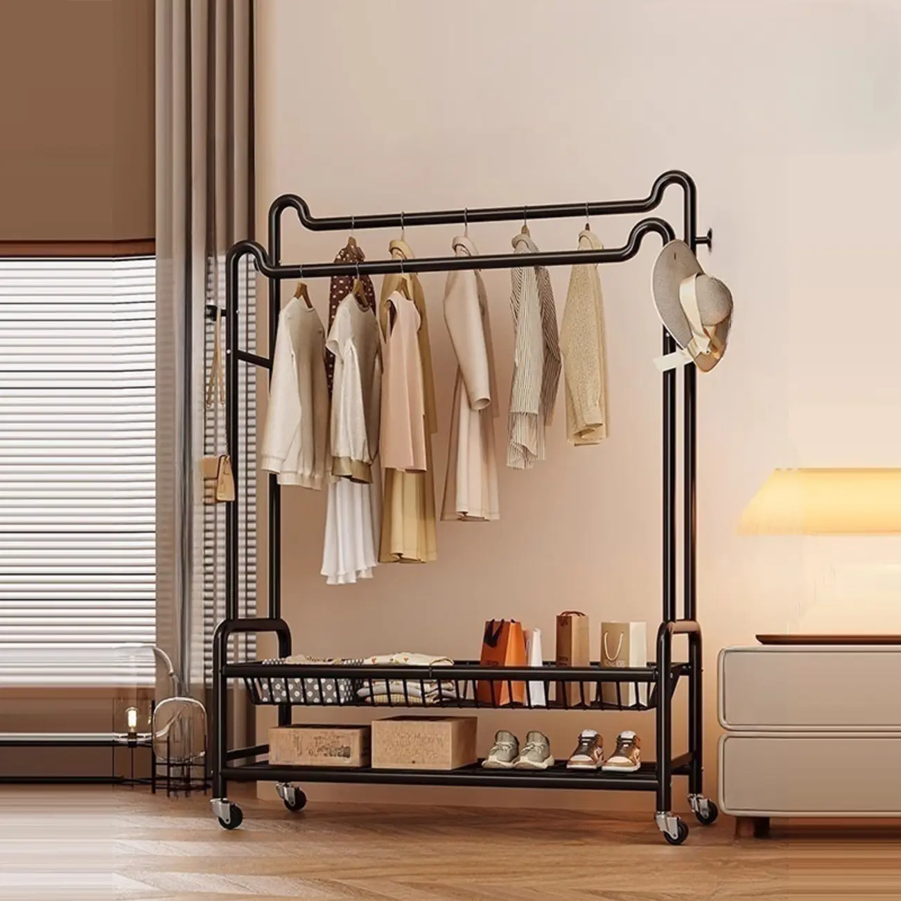 Modern Metal Coat Rack with Storage and Shelves Image - 8 | homeyfad