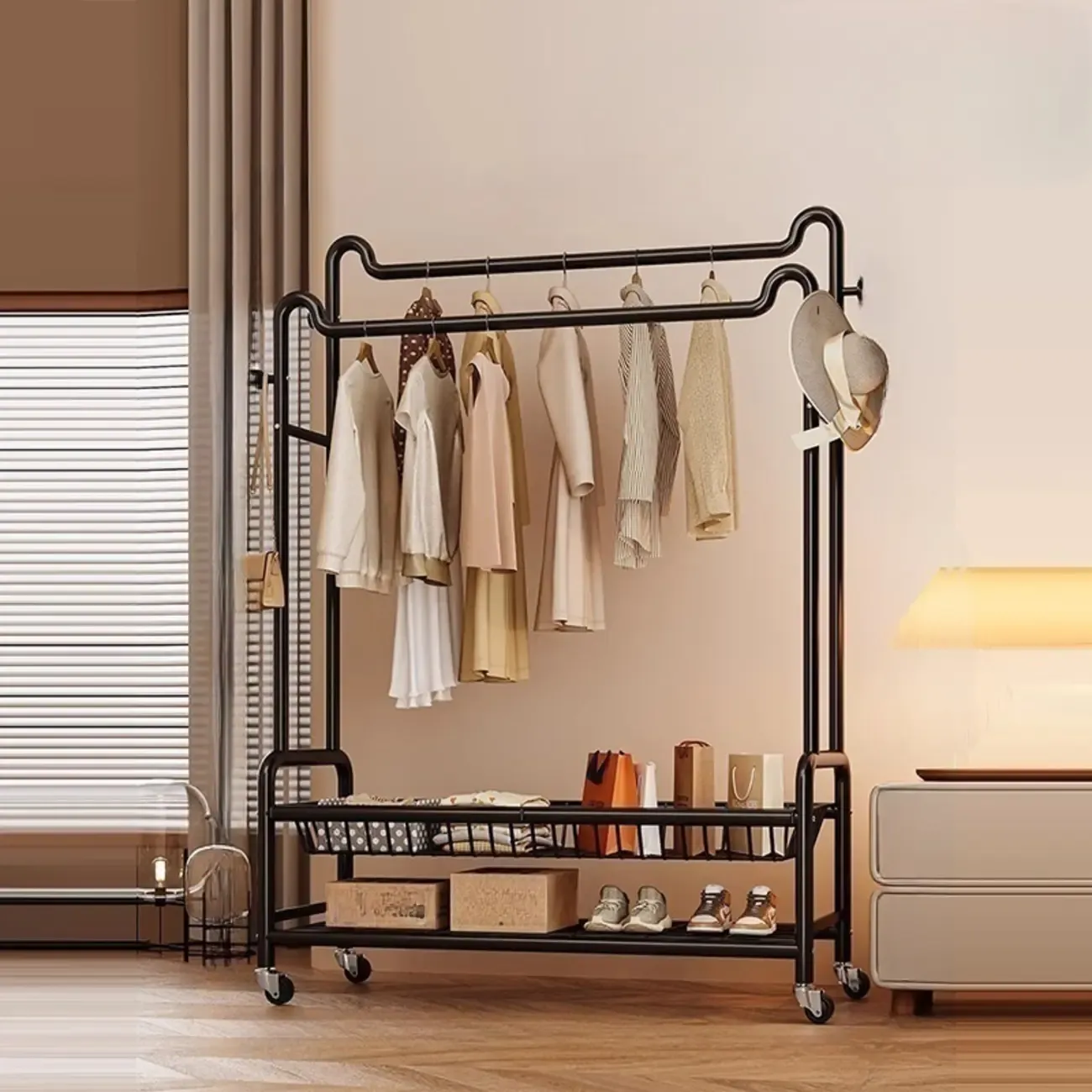 Modern Metal Coat Rack with Storage and Shelves Image - 8