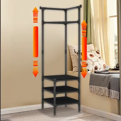 Modern Metal Corner Hall Tree with Shelves Image - 2