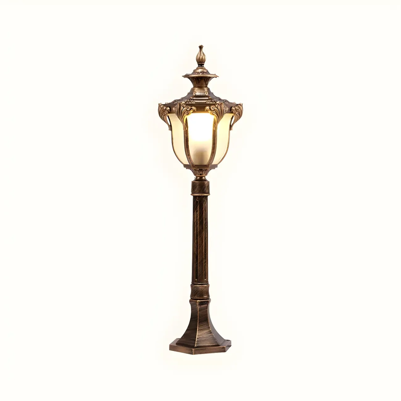 Elegant Traditional Gold Solar LED Bollard Lighting for Garden Pathway Image - 3