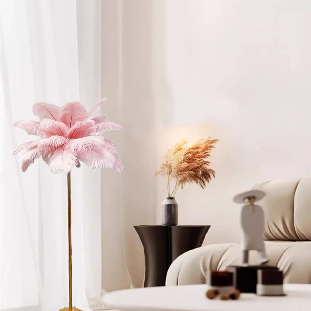 Stylish Feather Floor Lamp with Metal Base for Home Decor Image - 1 | homeyfad