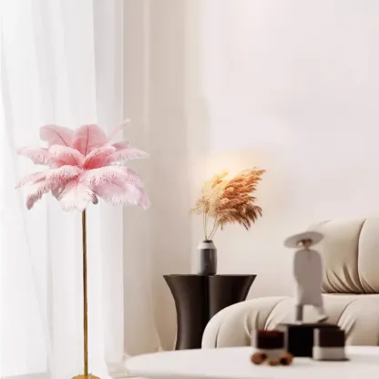 Stylish Feather Floor Lamp with Metal Base for Home Decor Image - 1