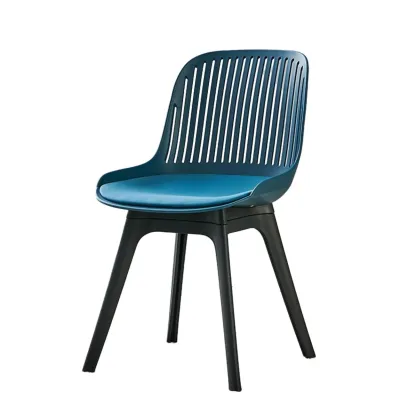 Modern Slat Back Plastic Dining Chair Armless with Metal Legs Image - 9
