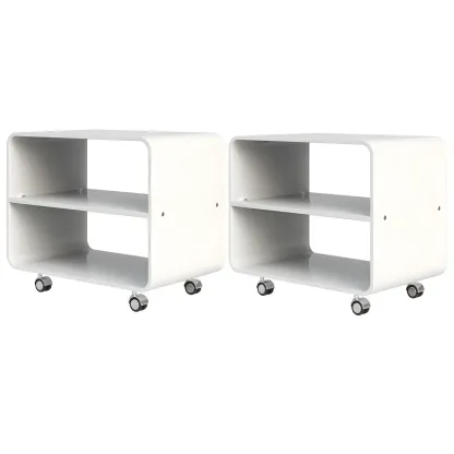 Modish Acrylic Bedside Table with Wheels and Open Shelves Image - 13