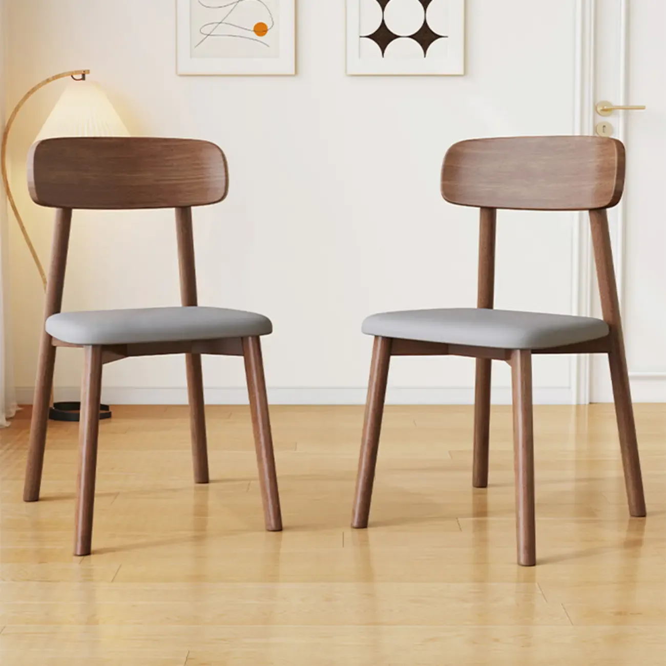 Nordic Armless Wooden Upholstered Open Back Dining Chair Image - 9
