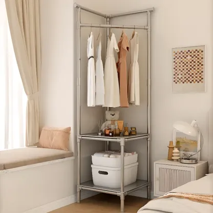 Modern Metal Corner Hall Tree with Shelves Image - 3