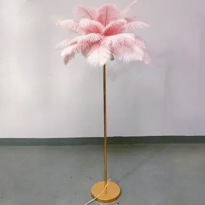 Stylish Feather Floor Lamp with Metal Base for Home Decor Image - 2