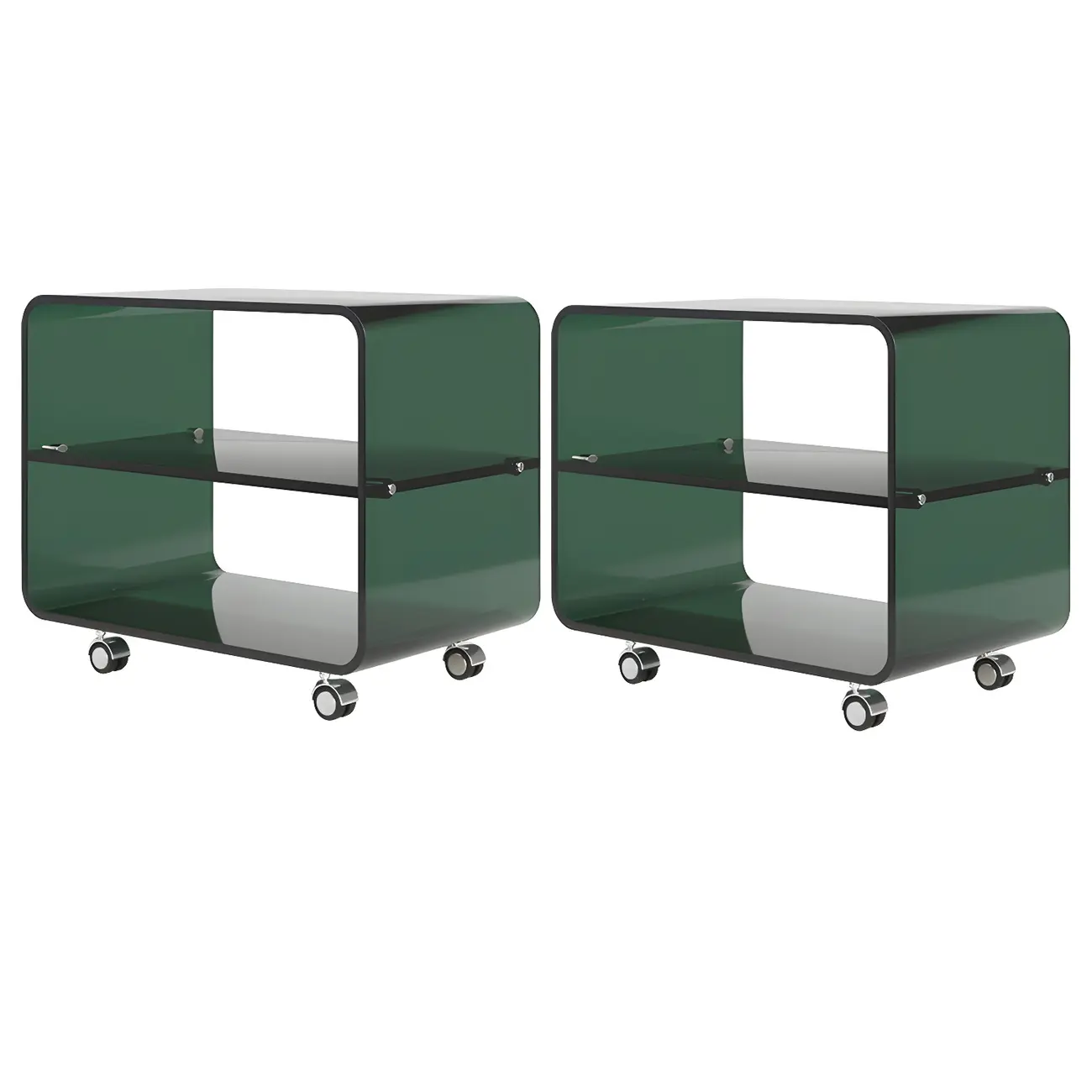 Modish Acrylic Bedside Table with Wheels and Open Shelves Image - 14 | homeyfad