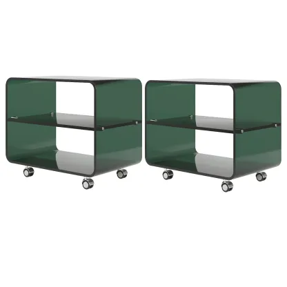 Modish Acrylic Bedside Table with Wheels and Open Shelves Image - 14