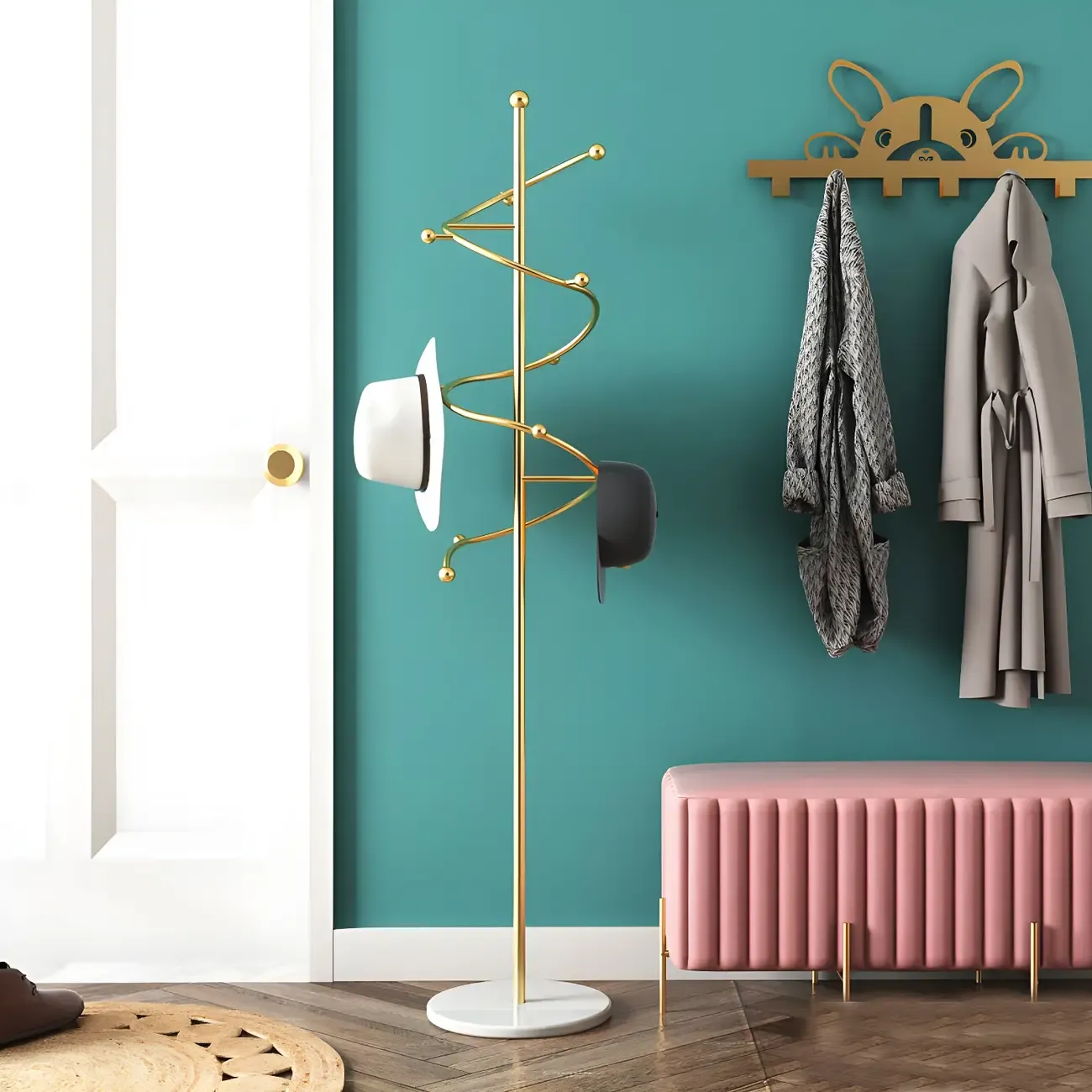 Modern Metal Spiraled Freestanding Coat Rack Image - 10