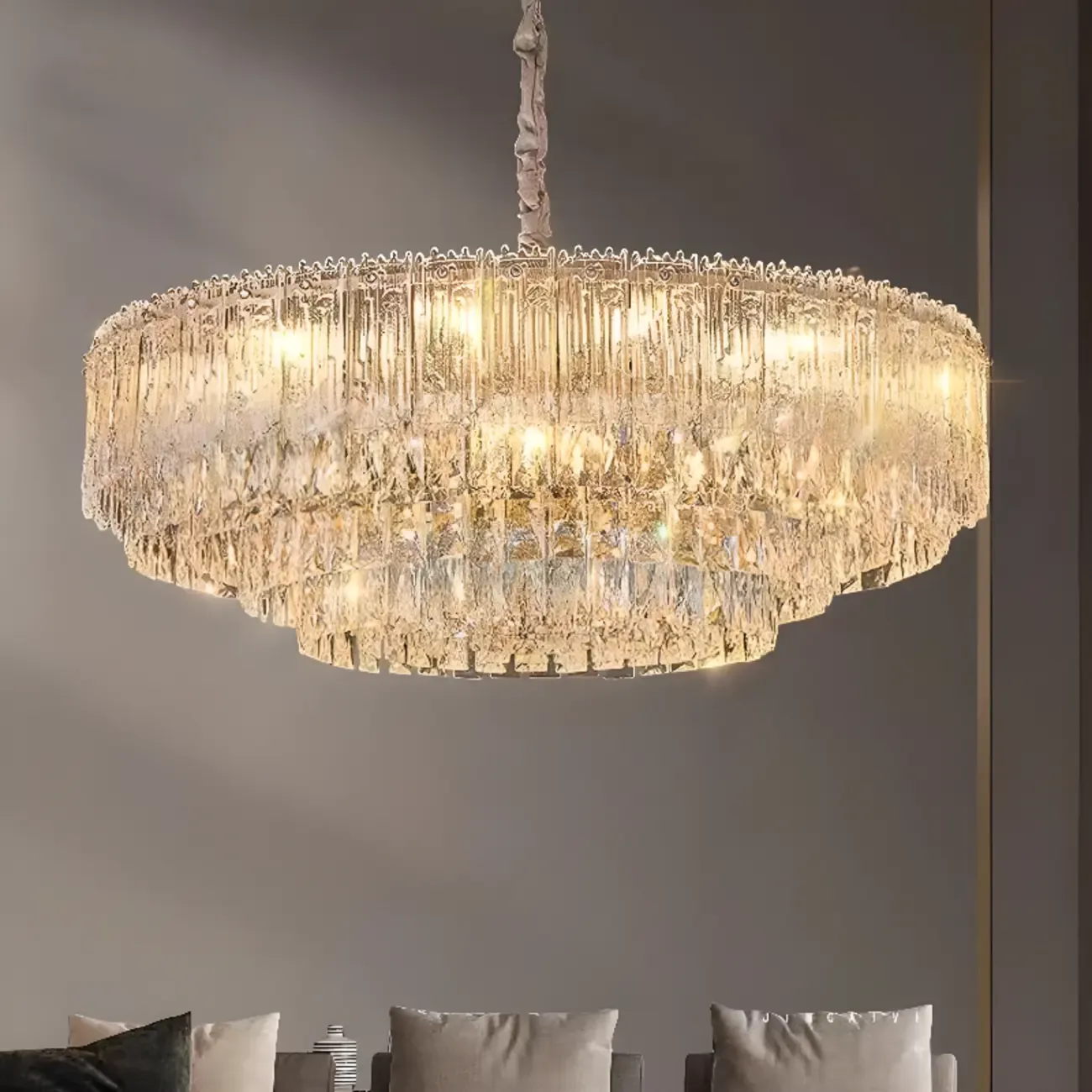 Adjustable Modern Luxury Crystal Chandelier with Multi-Tier Image - 1