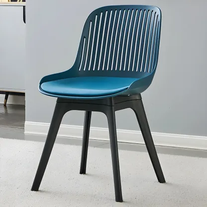Modern Slat Back Plastic Dining Chair Armless with Metal Legs Image - 10